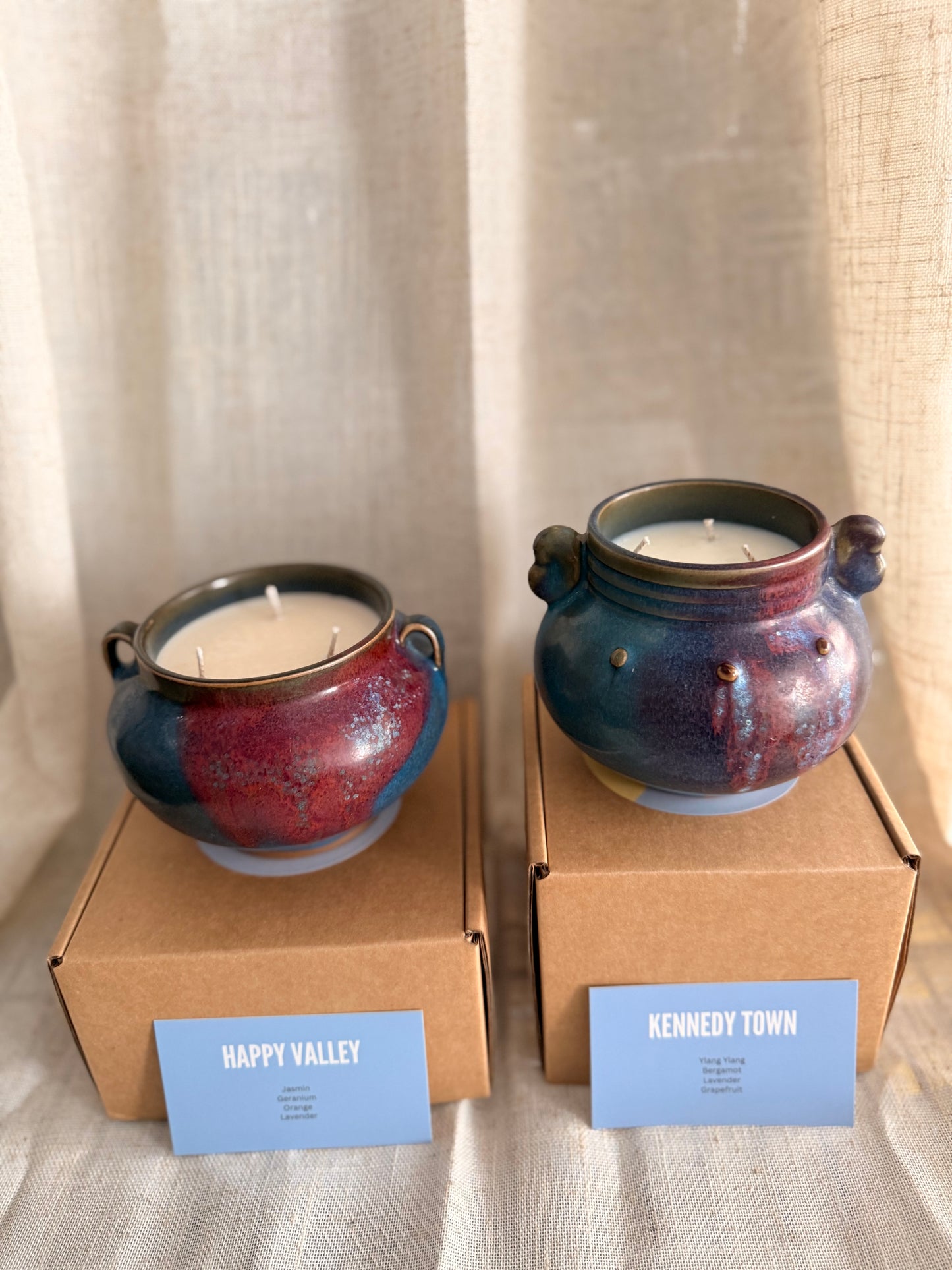 Blue purple vintage vessel candles