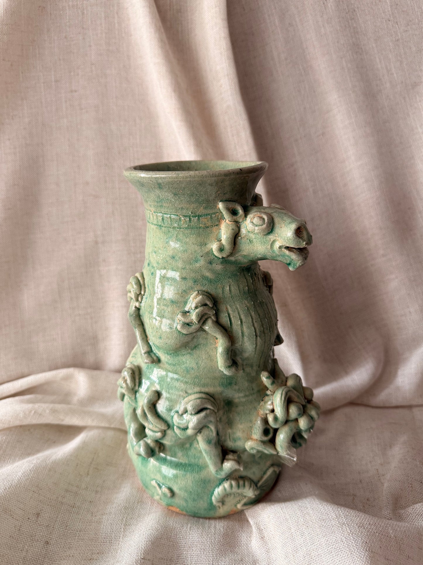 Handmade in Singapore green clay vase