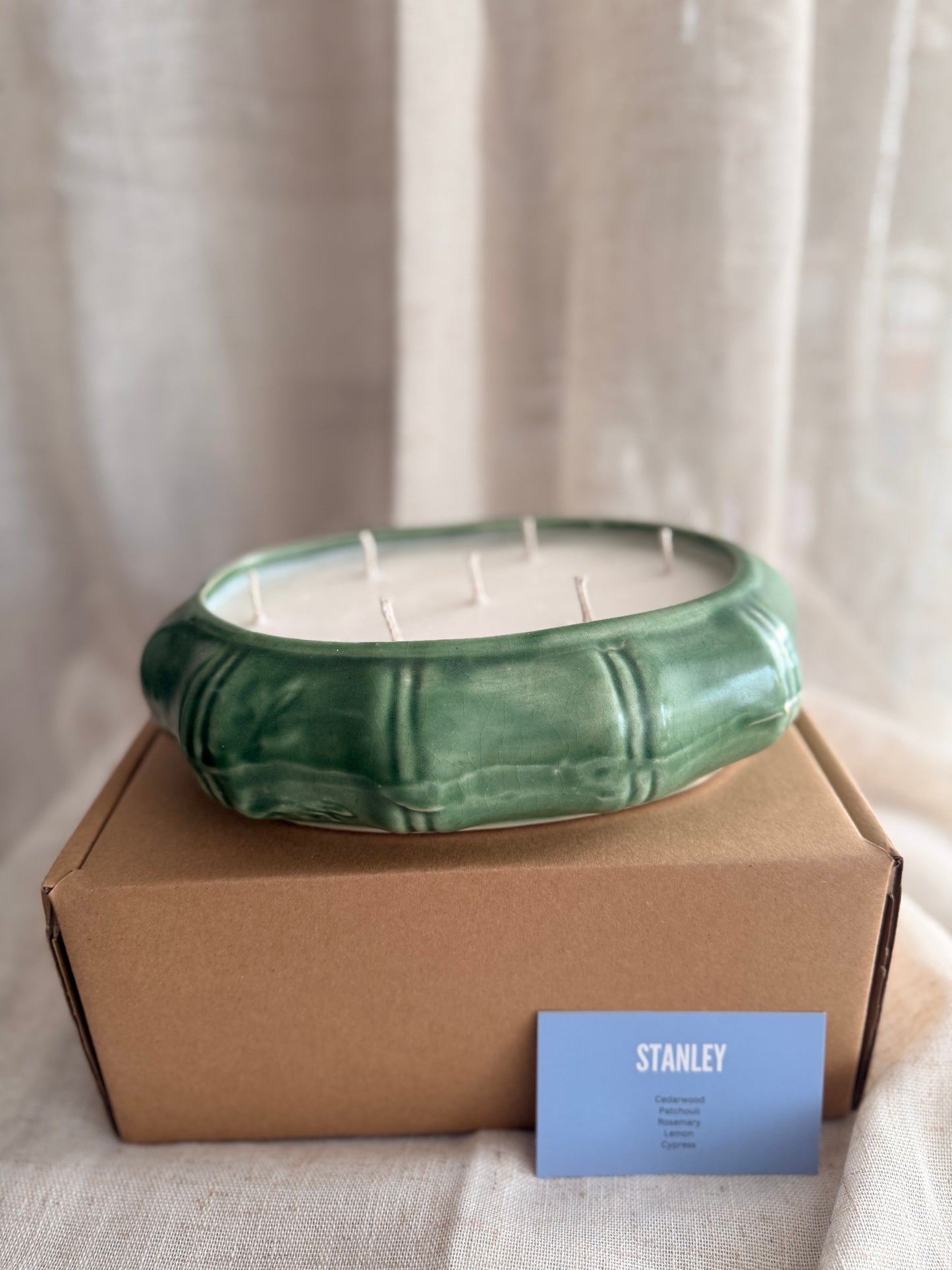 Green large bamboo style 7 wicks candle