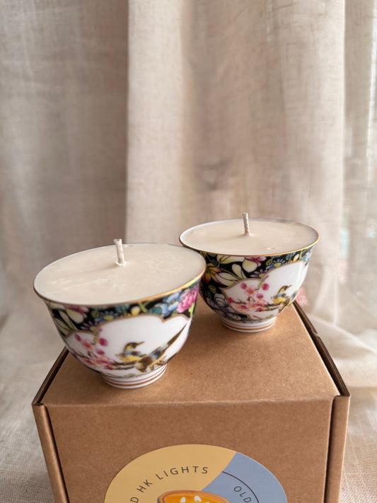 Set of 2 teacup bird and flower candles