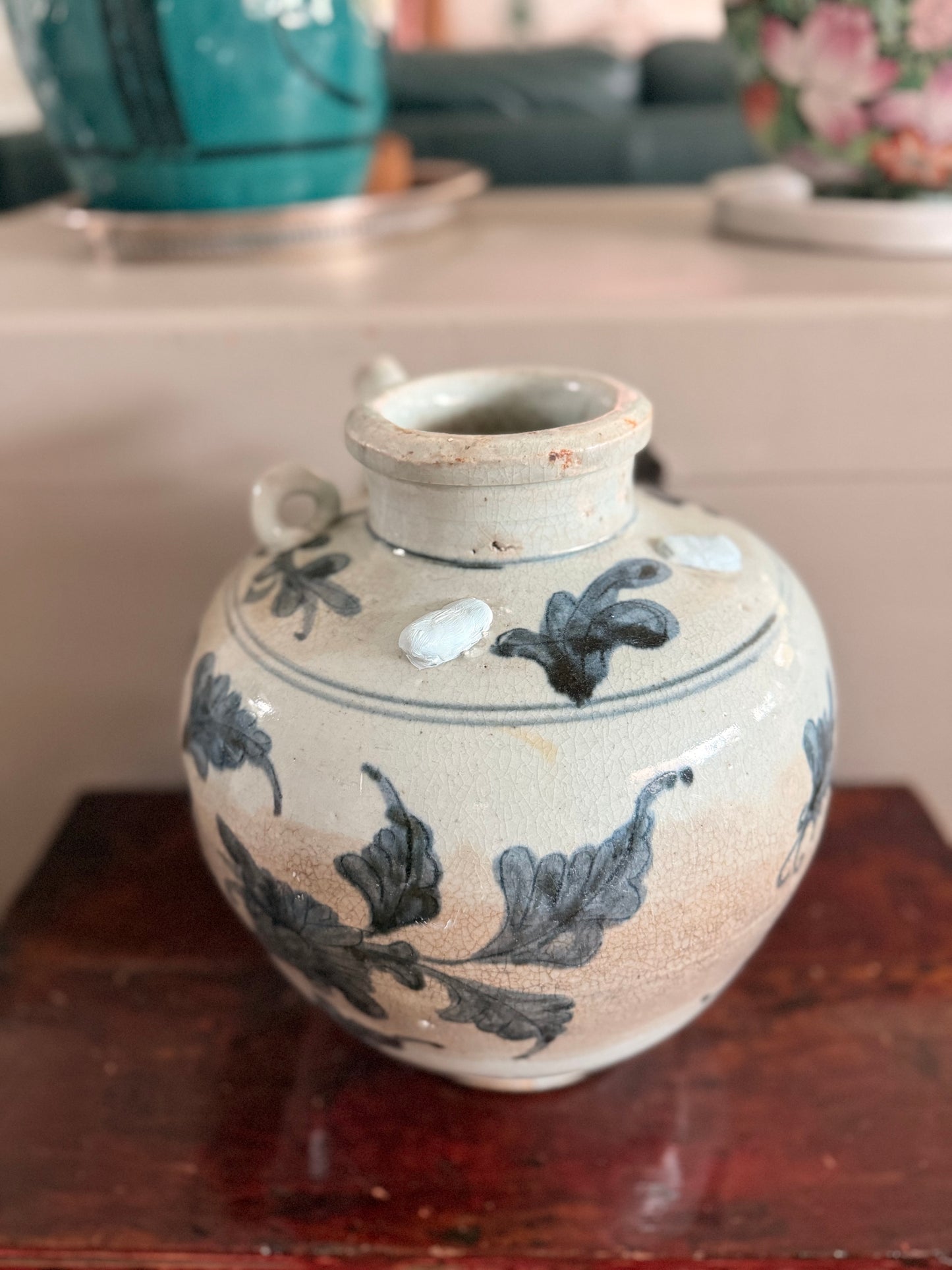 Floral antique vinegar jar / vase