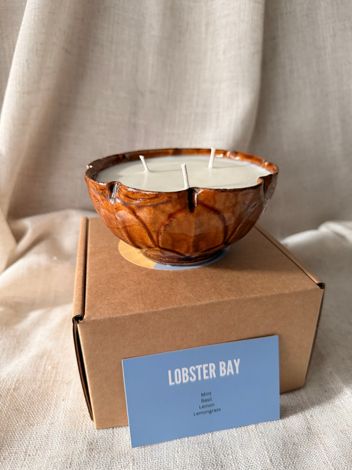 Ocre lotus shaped bowl 3 wicks candle