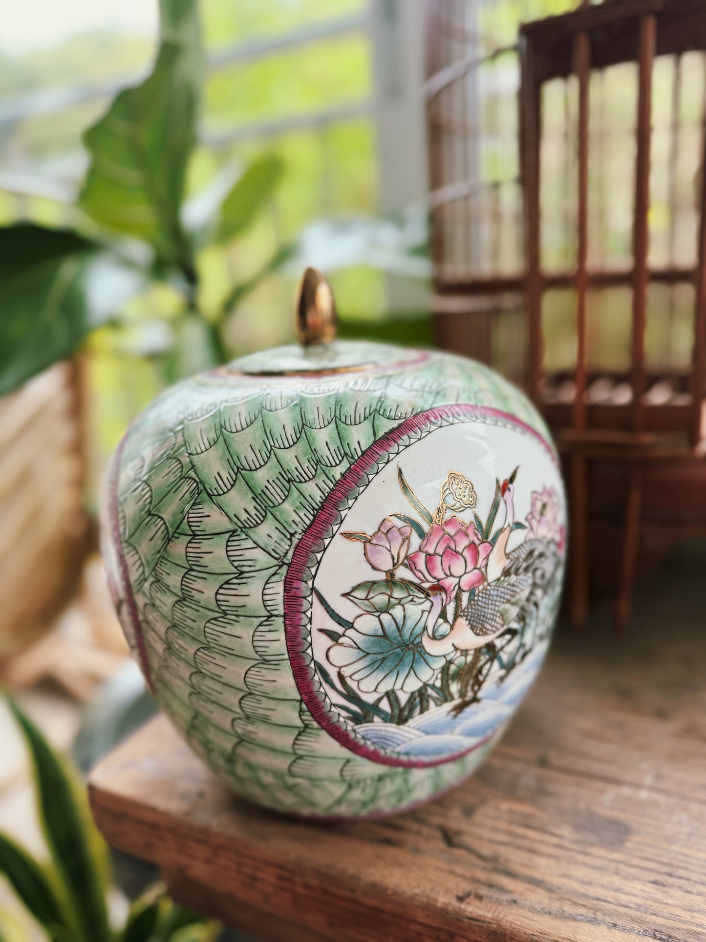 Bamboo and bird ginger jar