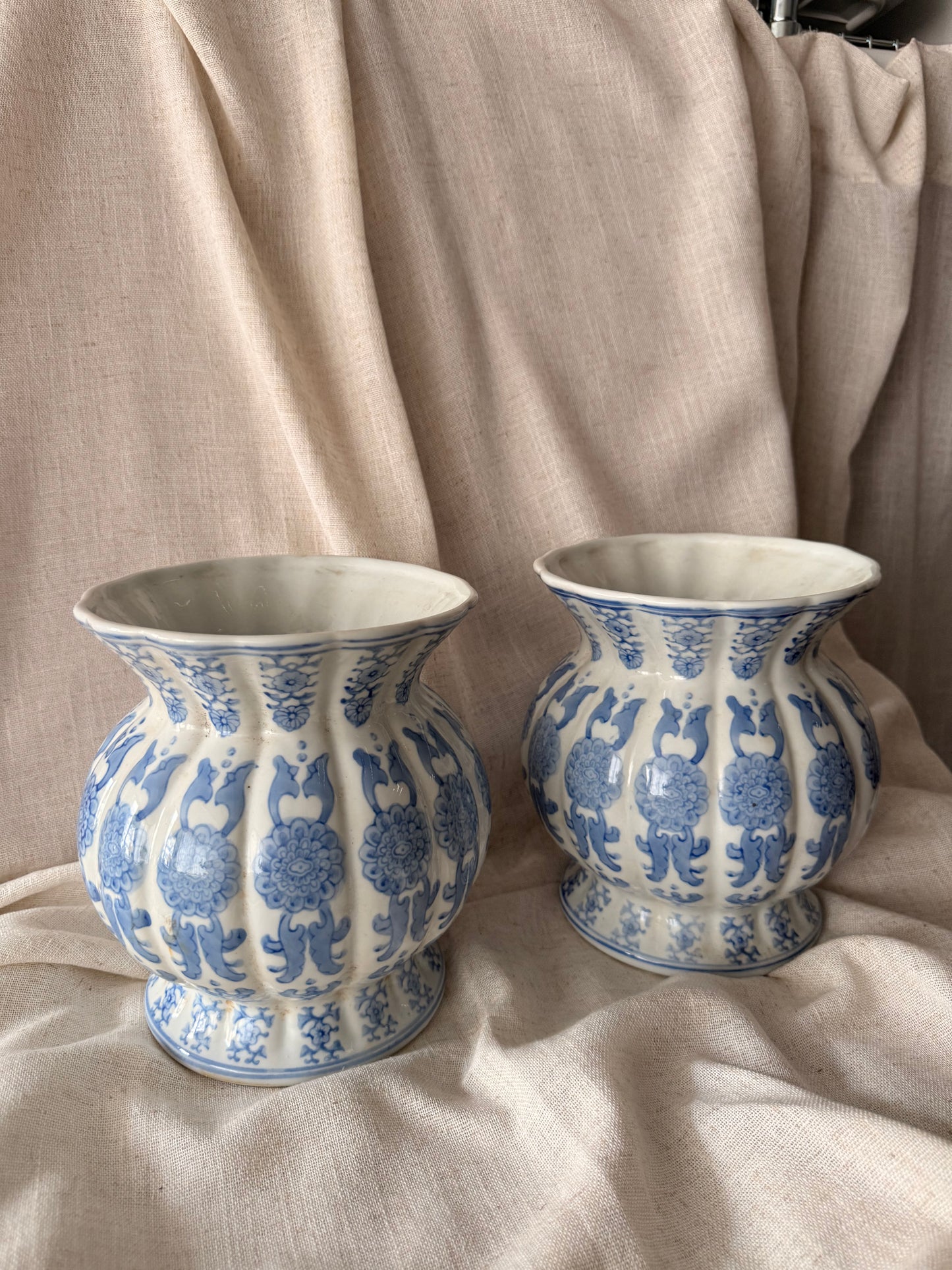 Blue and white vintage floral vases
