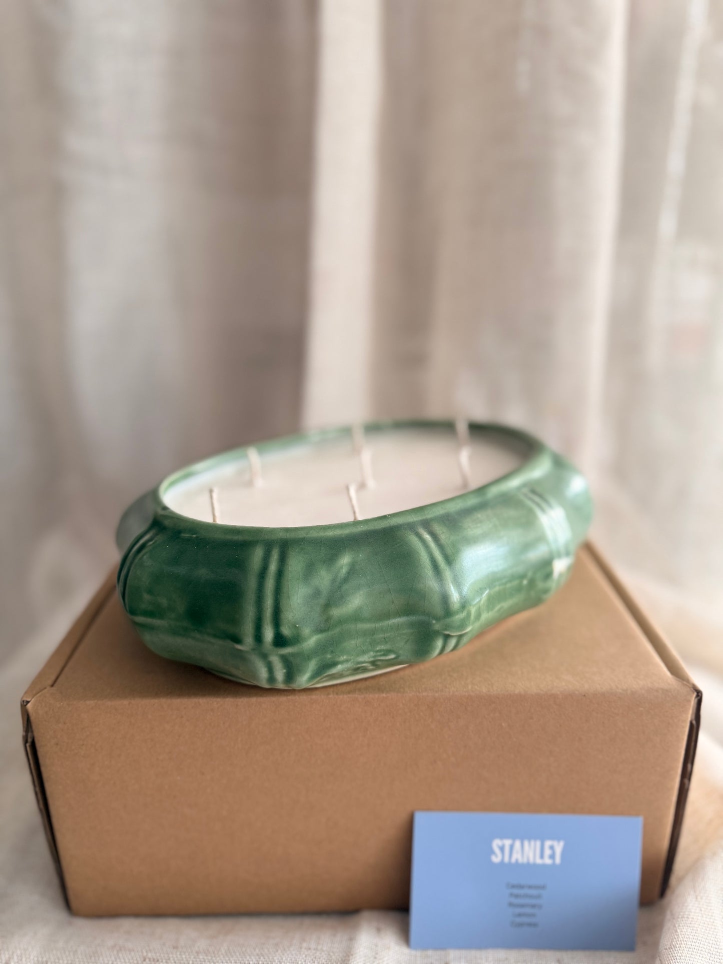 Green large bamboo style 7 wicks candle