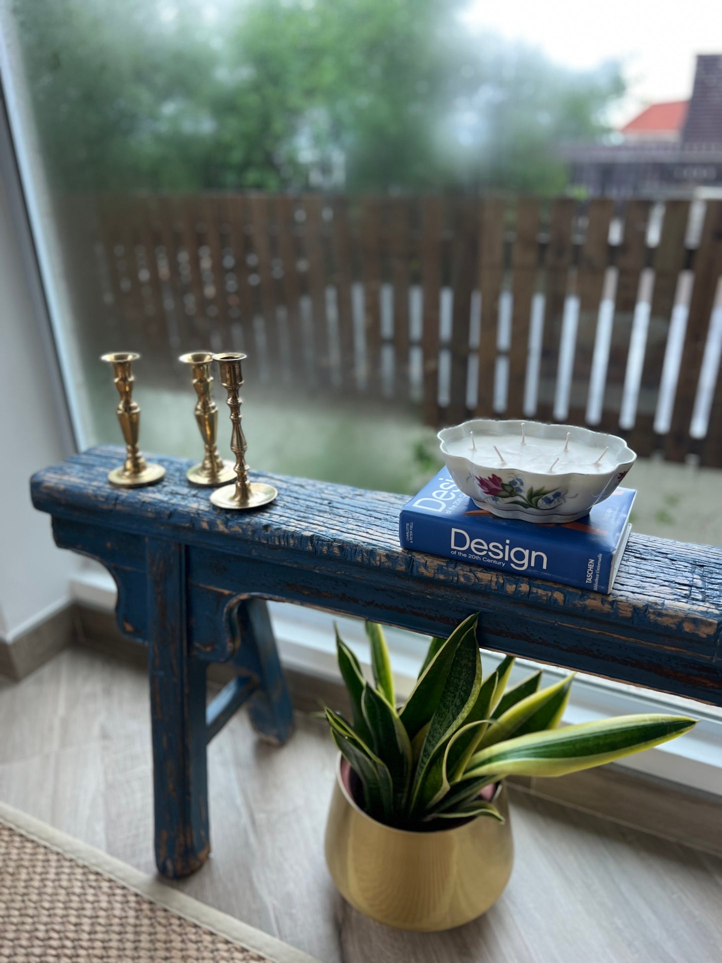Blue antique Chinese bench