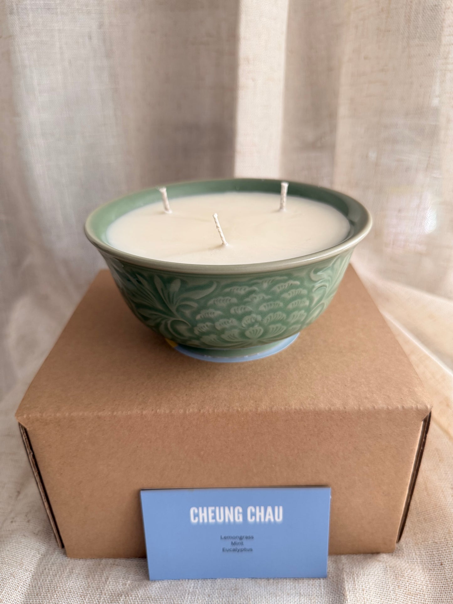 Jade peony 3 wicks candle bowl