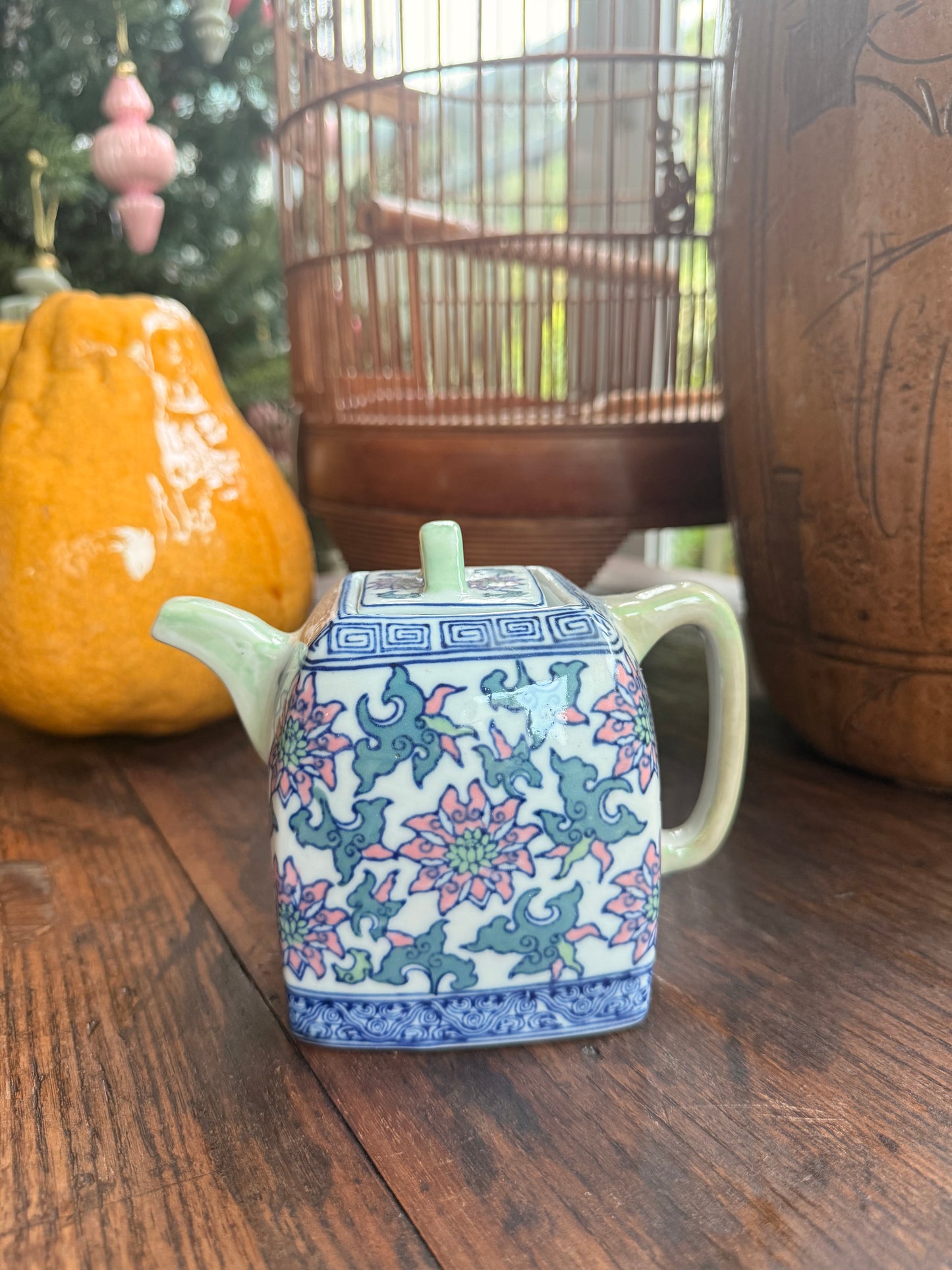 Hand painted in HK colorful square floral tea pot