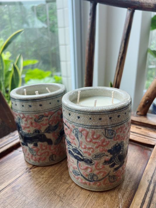 Navy lion and pink waves 3 wicks large candle