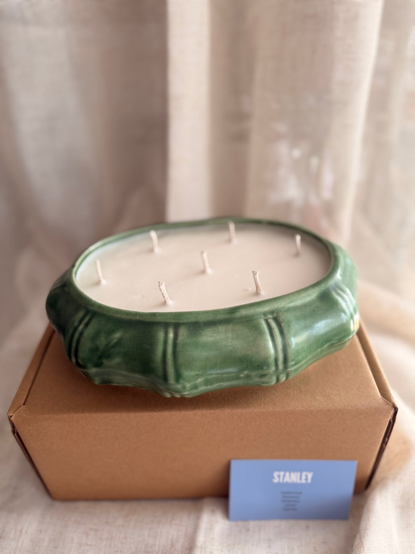 Green large bamboo style 7 wicks candle