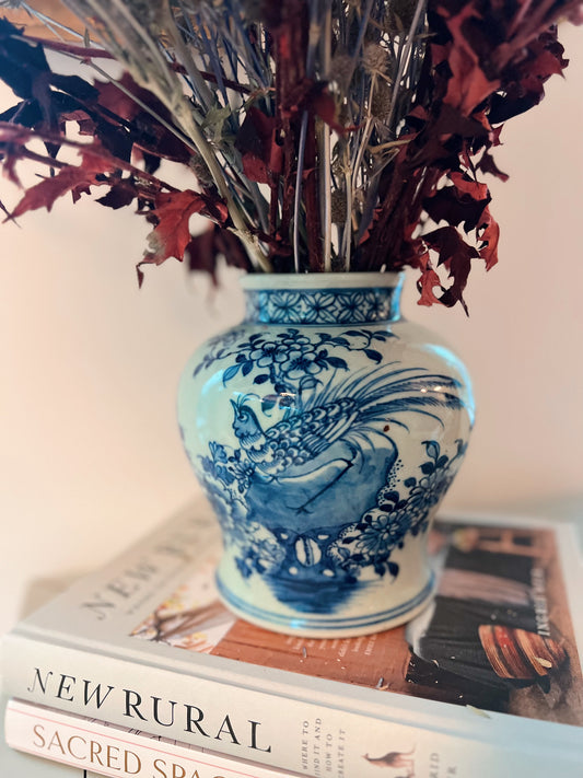 Blue and white bird medium vase