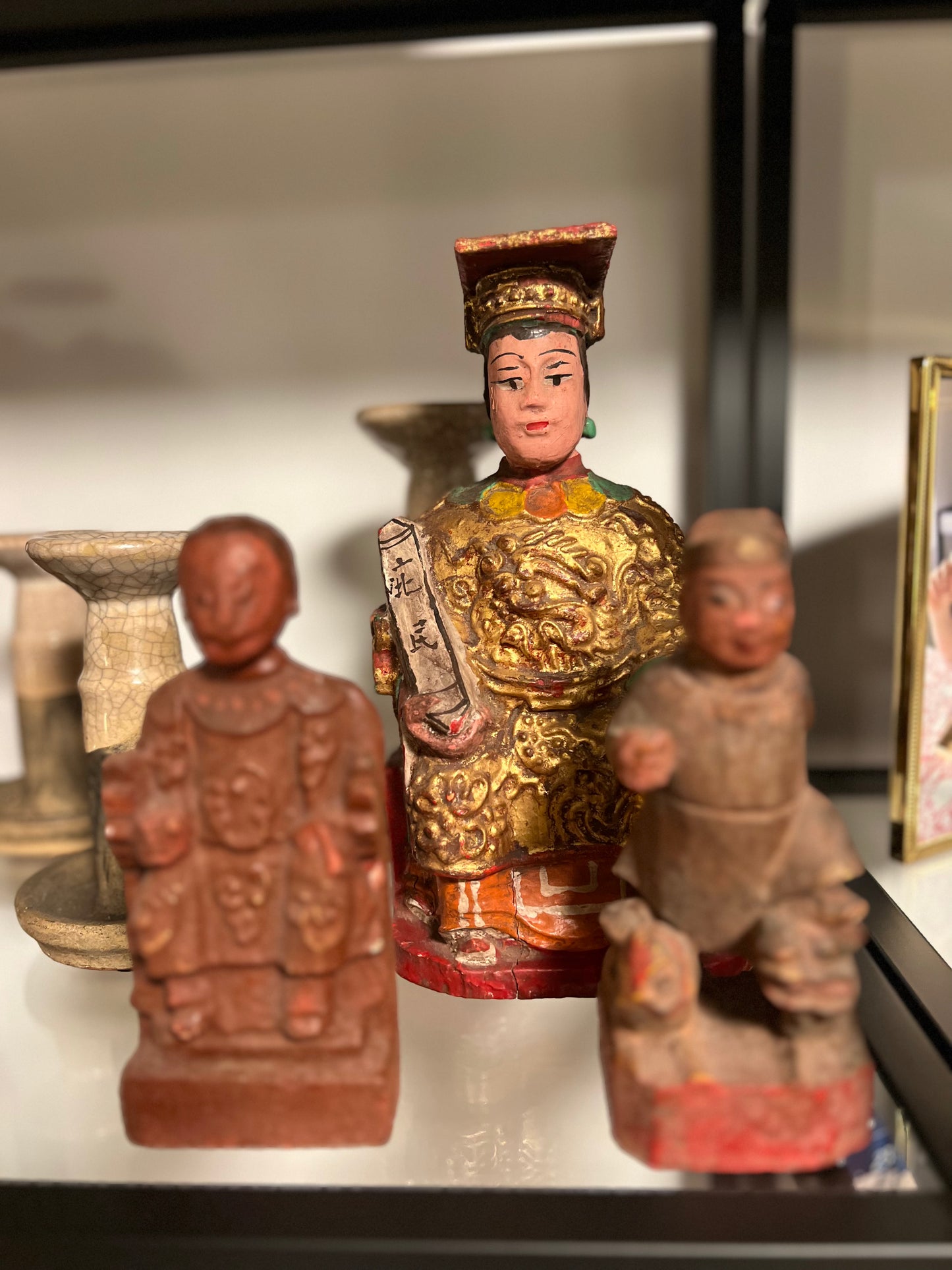Set of 3 antique Wooden painted statues