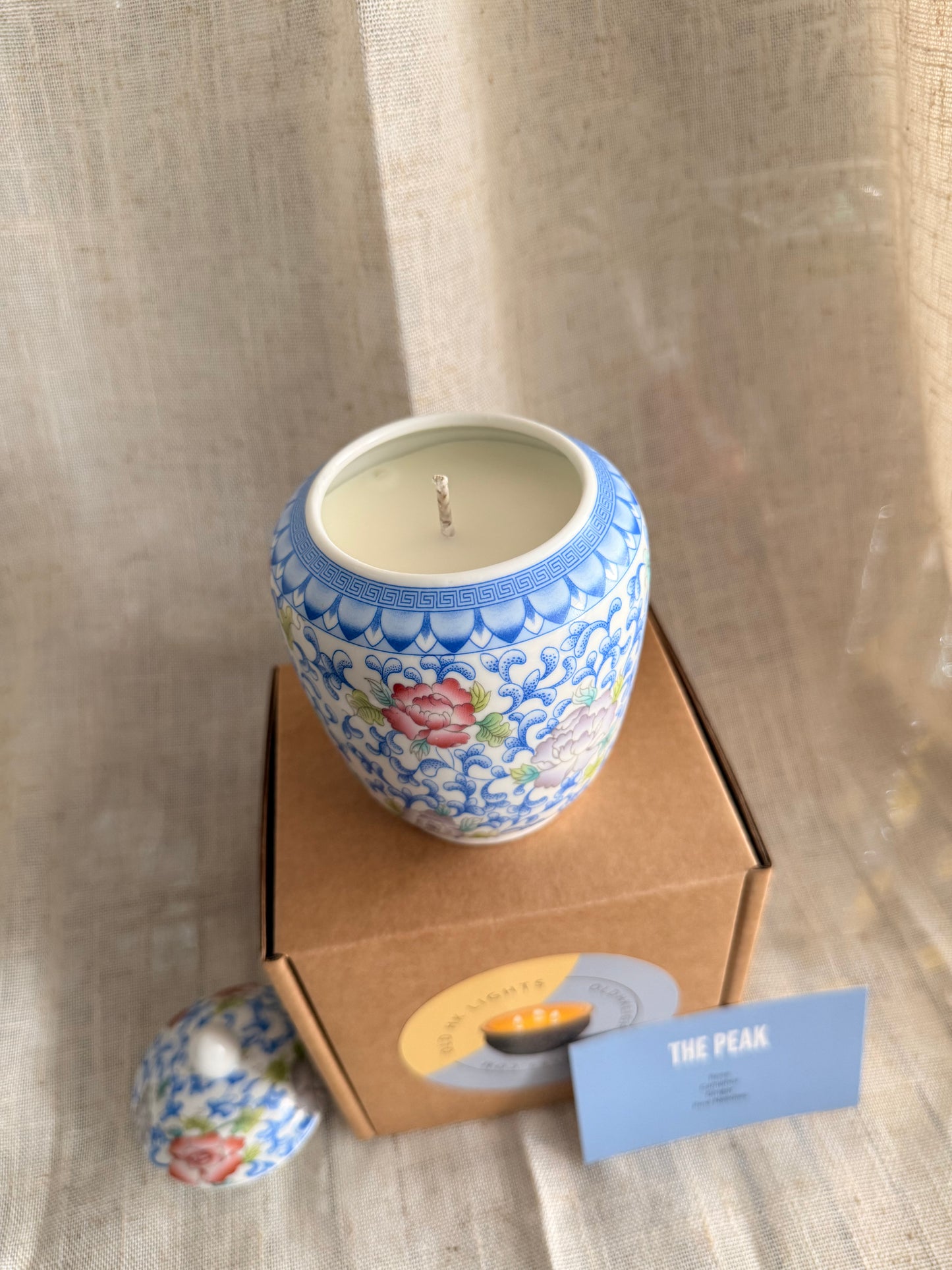 Light blue floral small jar candle