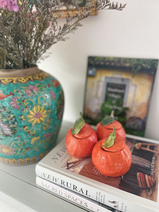 Set of 3 handmade glazed ceramic mandarin candles