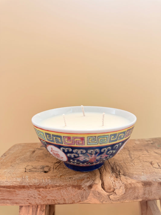 Blue prosperity bowl candle