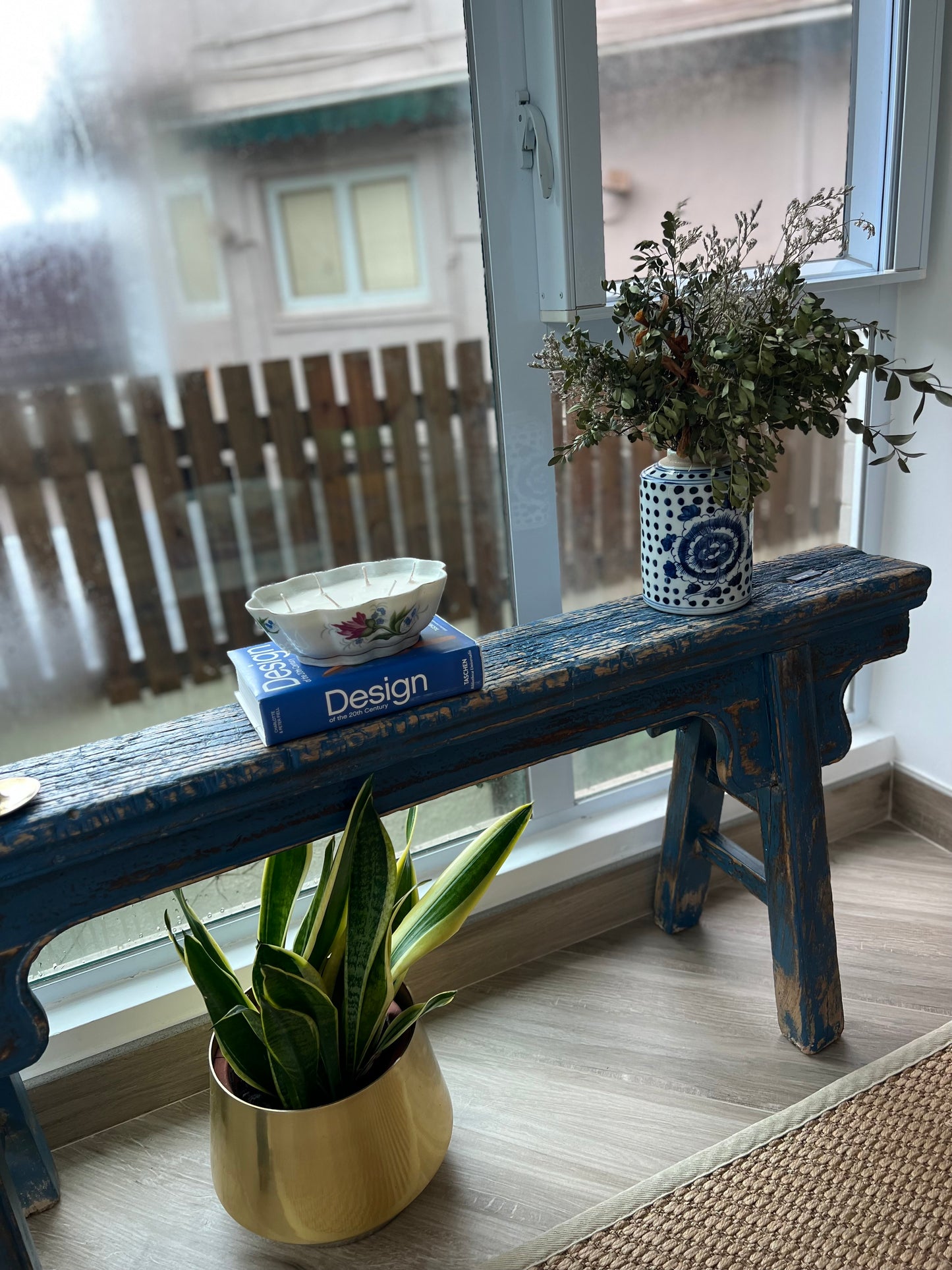 Blue antique Chinese bench