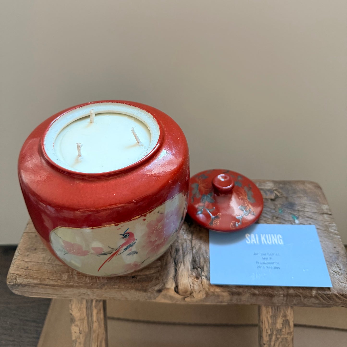 Red bird tea box 3 wicks candle