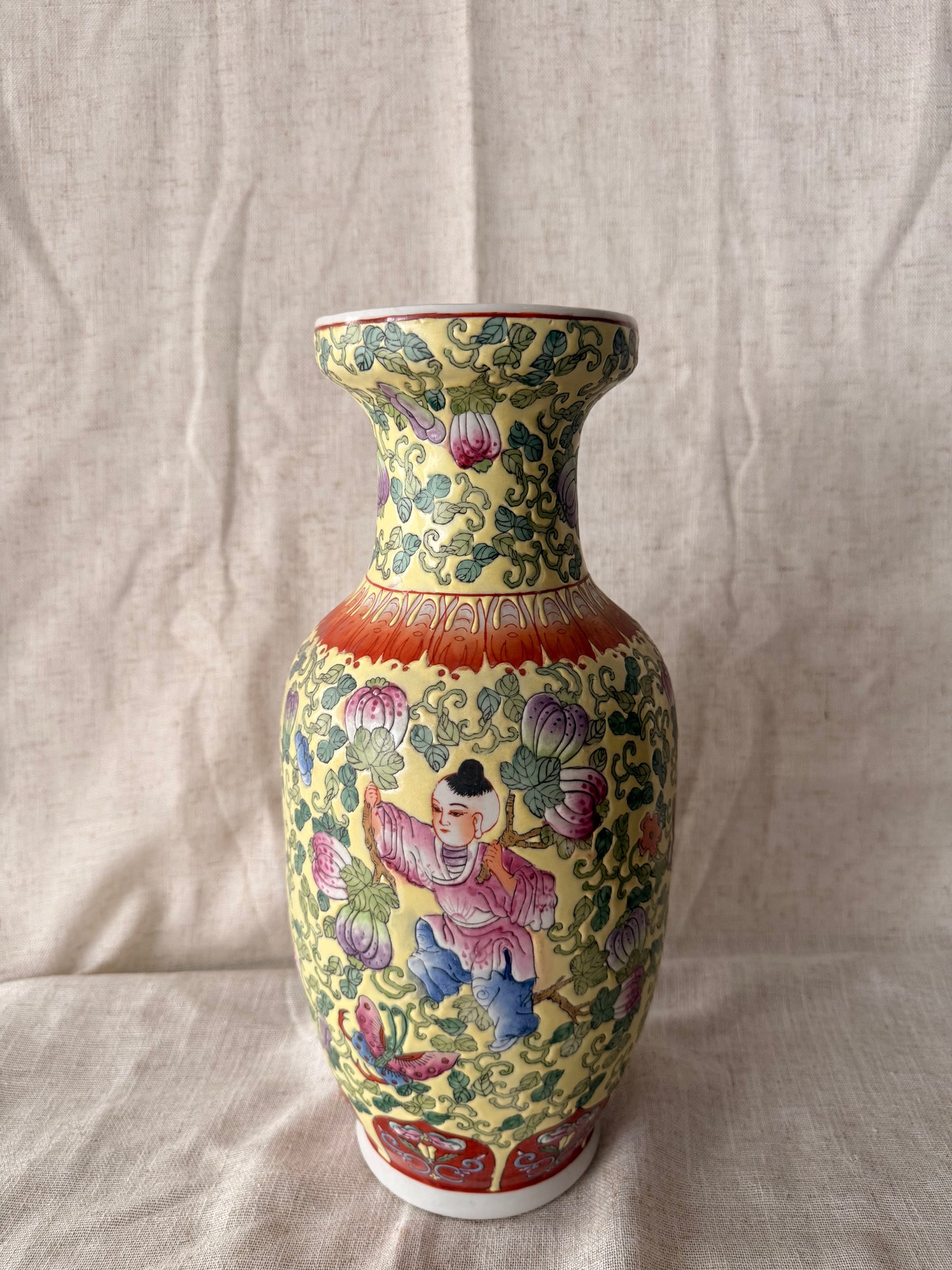 Famille Jaune style hand-painted in HK vase