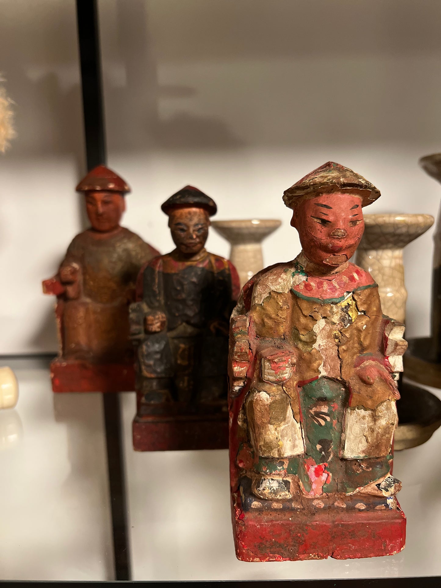 Set of 3 painted wooden Statues