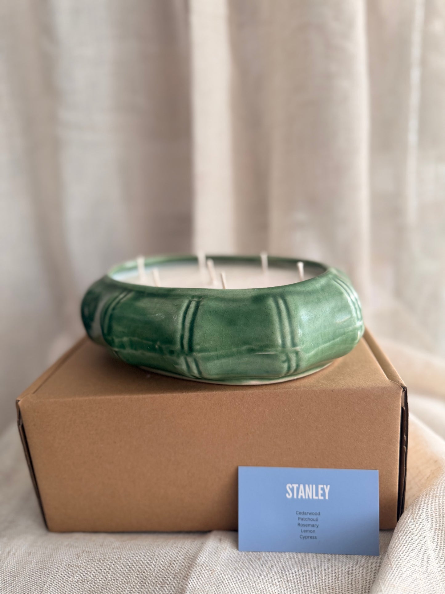 Green large bamboo style 7 wicks candle