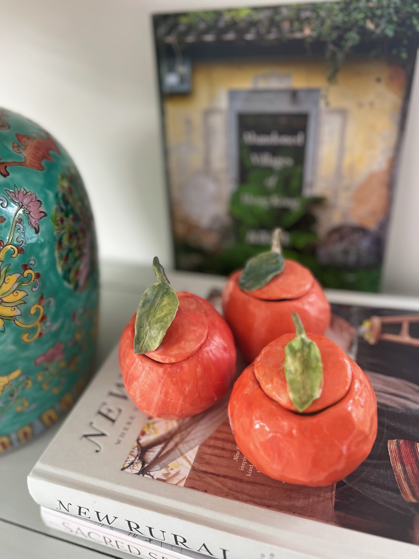 Set of 3 handmade glazed ceramic mandarin candles