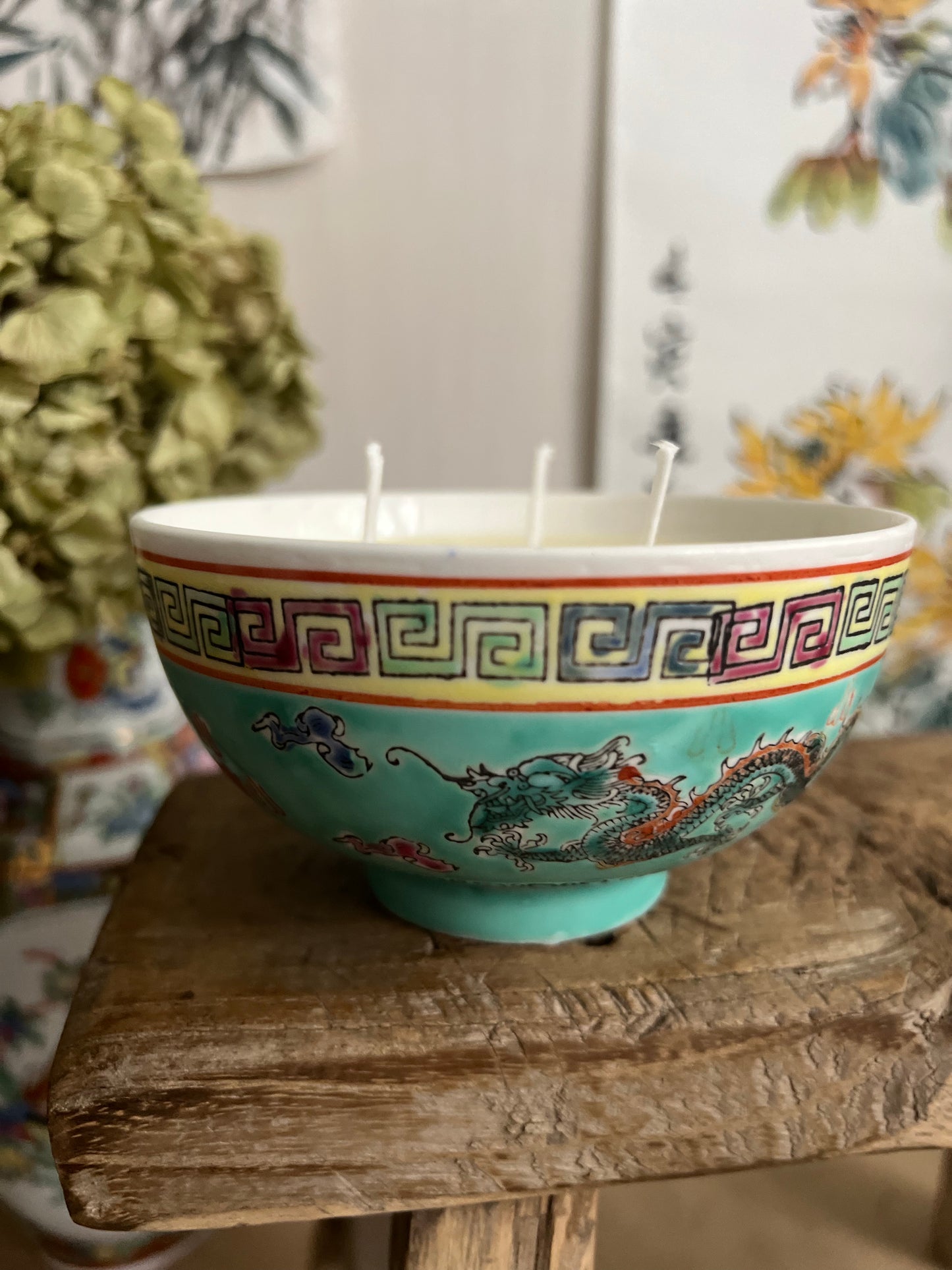 Turquoise dragon 3 wicks bowl Candle