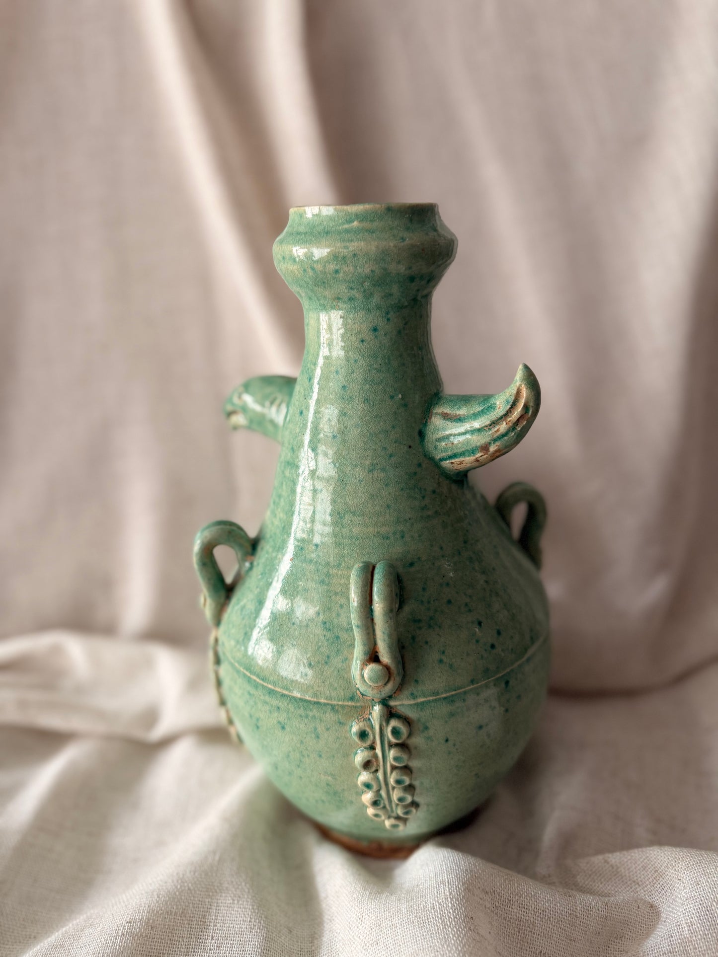 Green clay handmade in Singapore vase