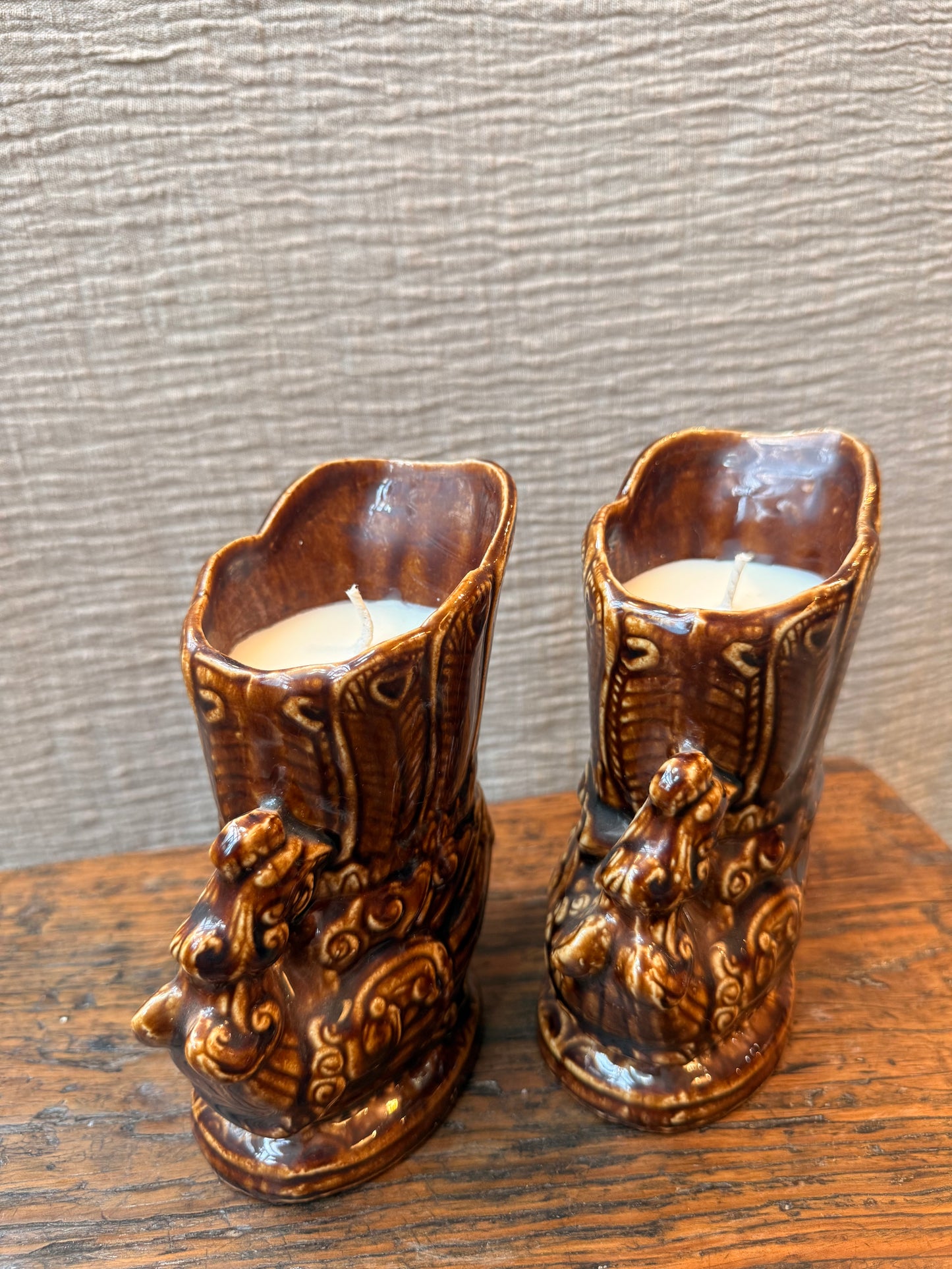 Ceramic Peacock brown glazed 1 wick candle