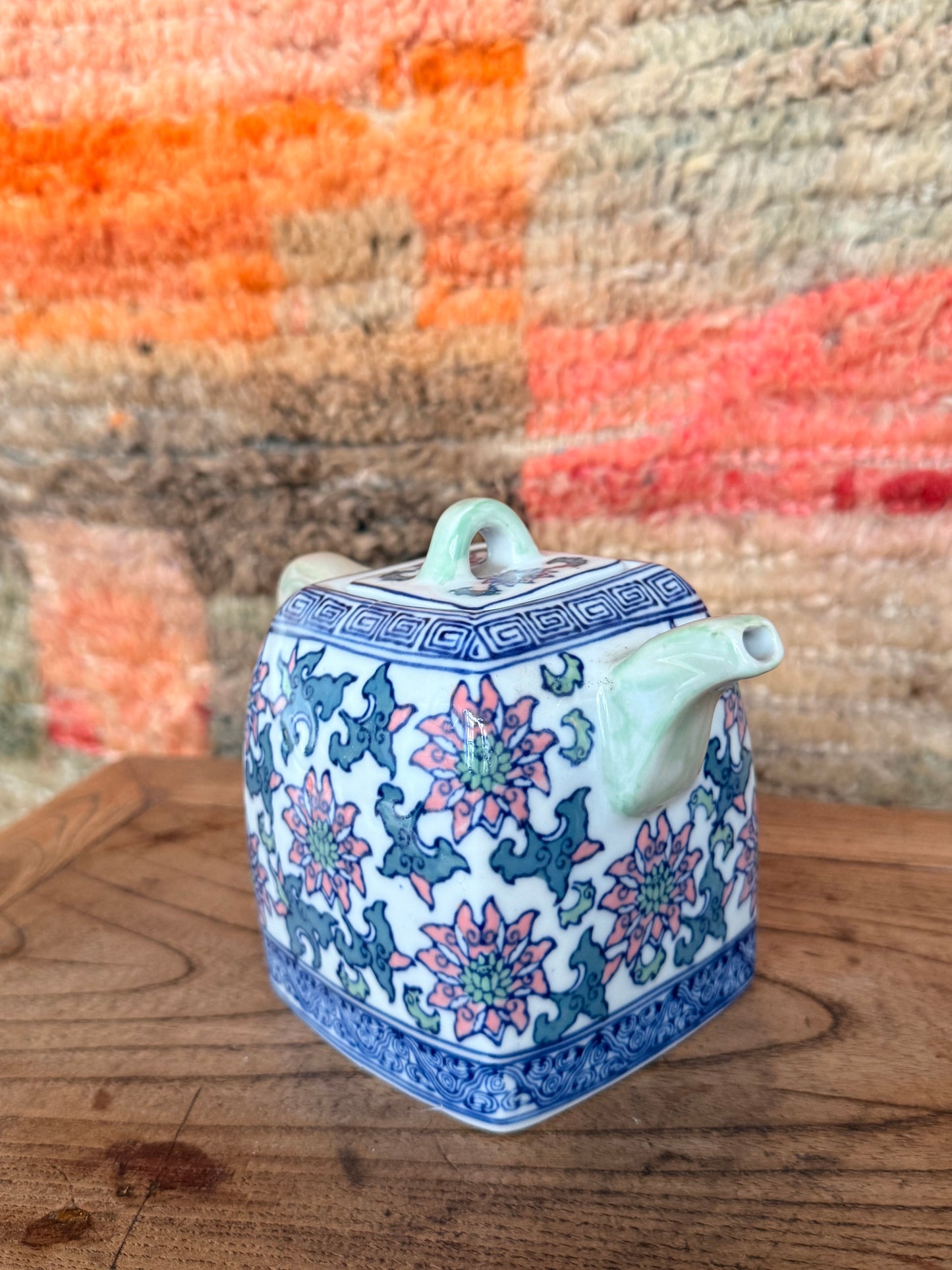 Hand painted in HK colorful square floral tea pot