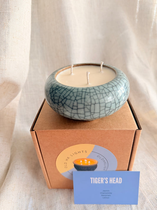 Small cracked celadon vintage candle