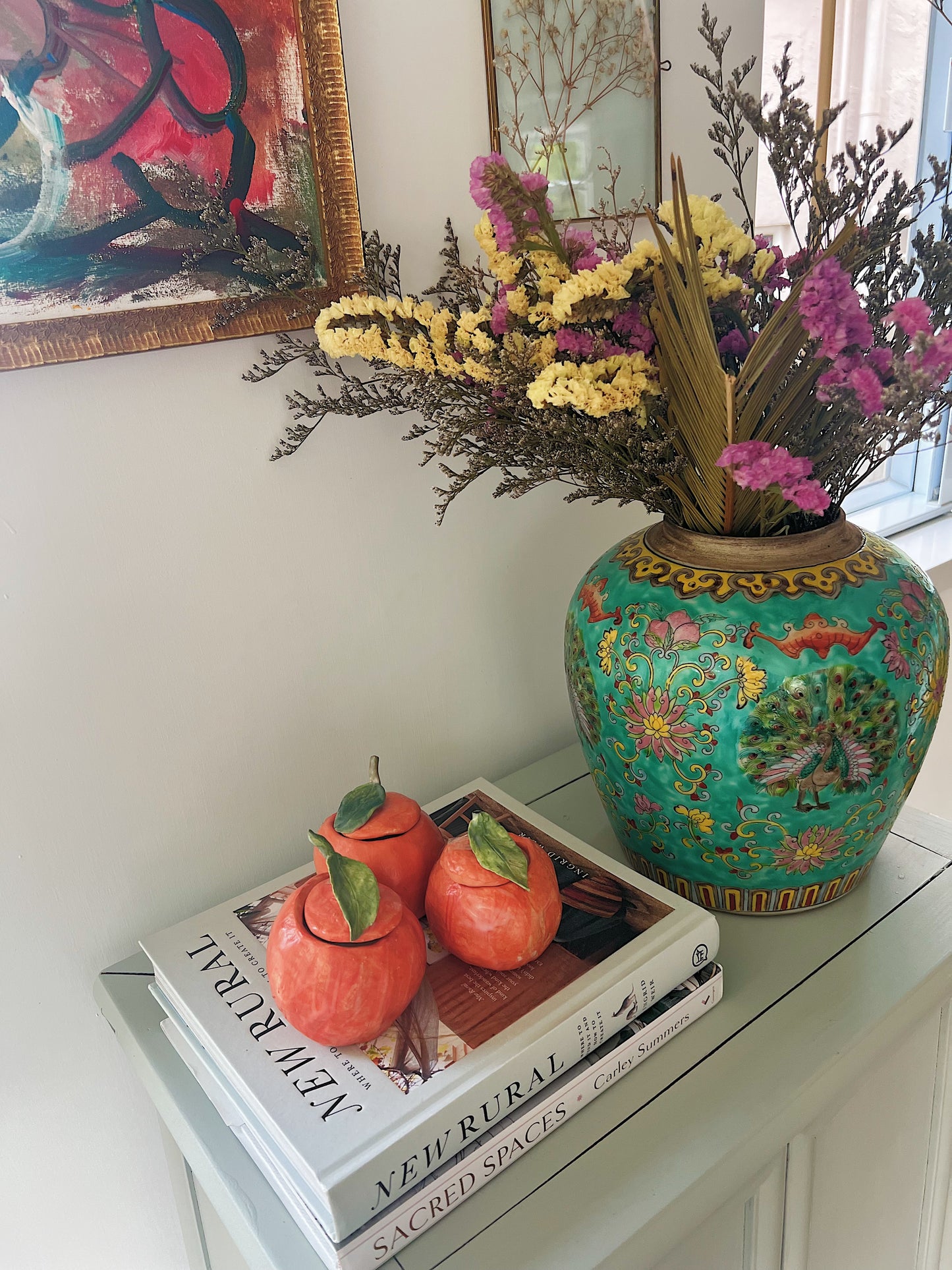 Set of 3 handmade glazed ceramic mandarin candles
