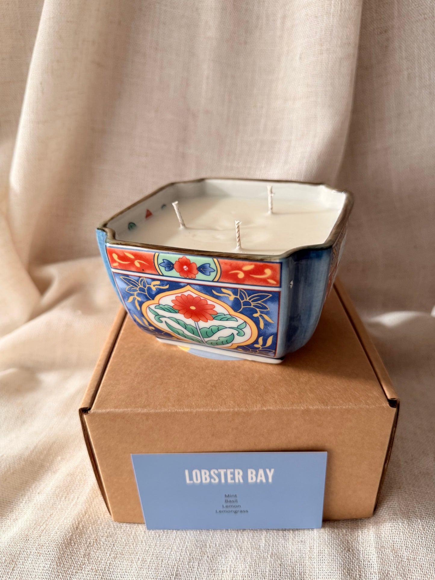 Japanese style square 3 wicks bowl candle