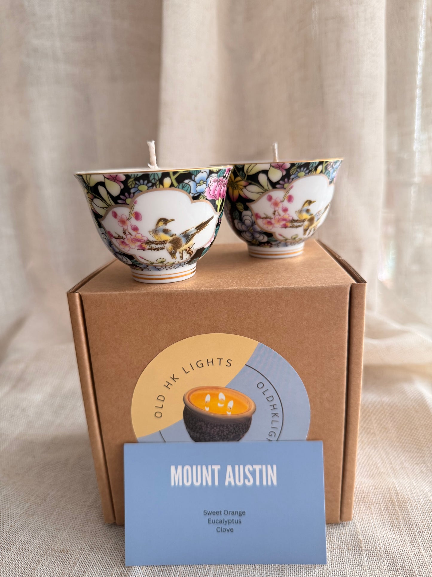 Set of 2 teacup bird and flower candles