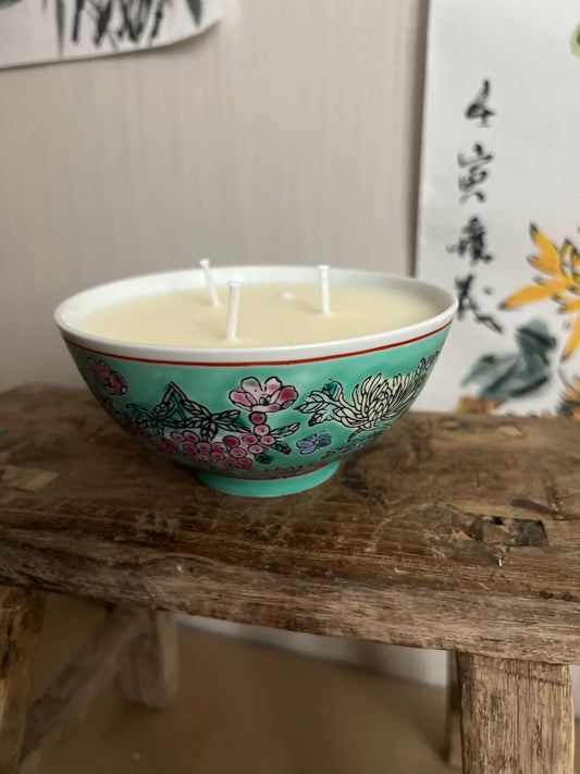 Floral turquoise 3 wicks rice bowl Candle