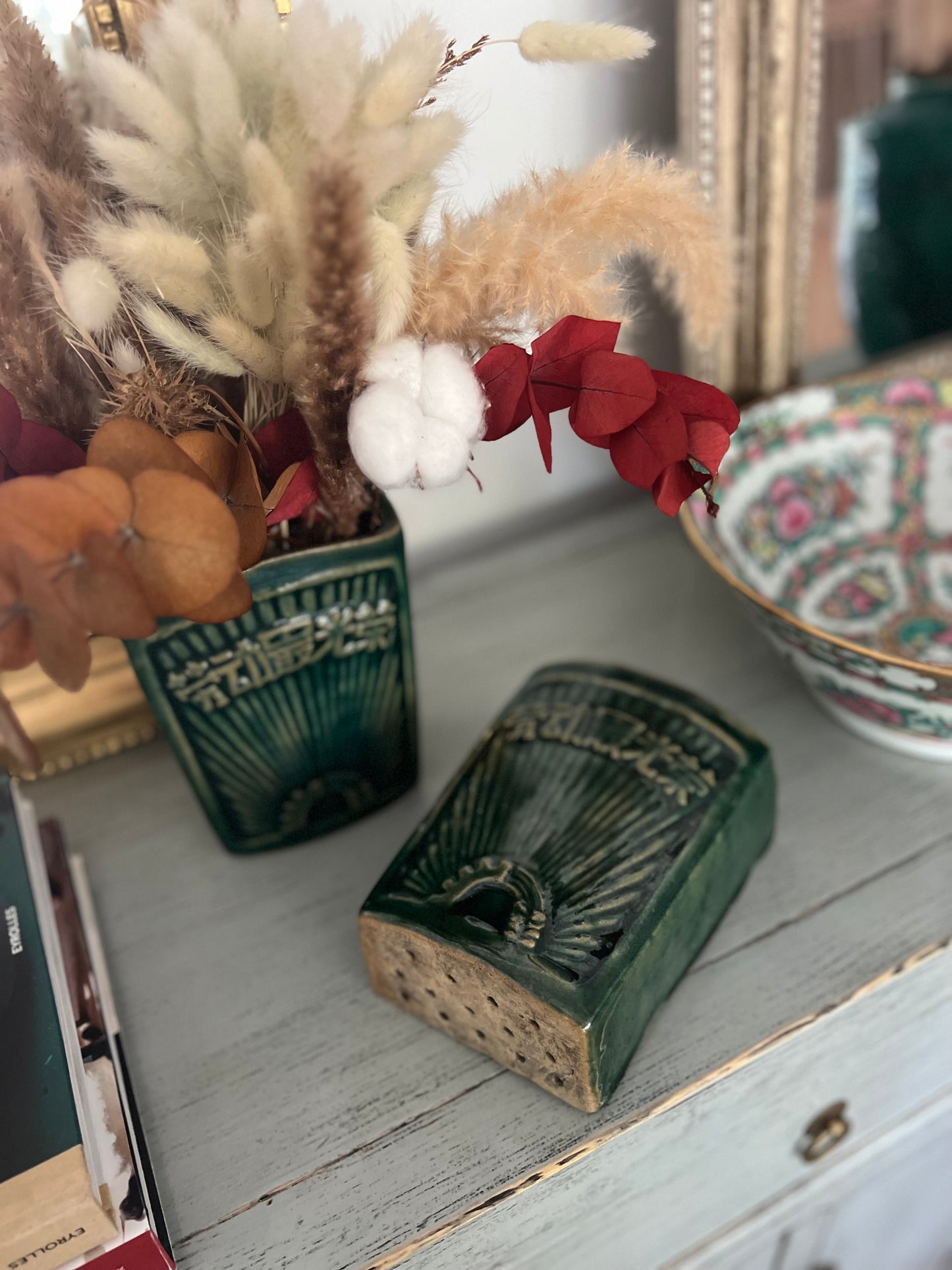 Green glazed vintage boxes