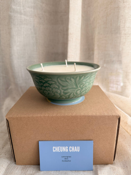Jade peony 3 wicks candle bowl