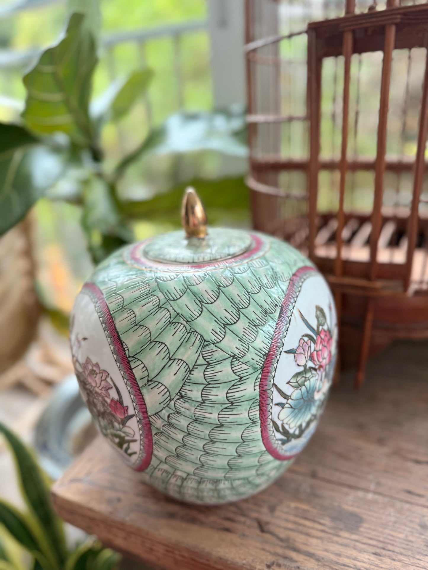 Bamboo and bird ginger jar