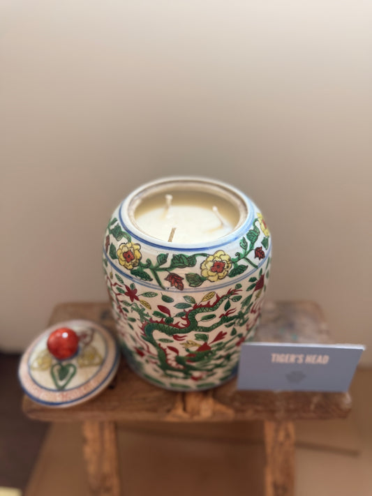 Dragon and flowers 3 wicks ceramic box candle