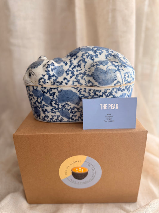 Blue and white cat box 4 wicks candle