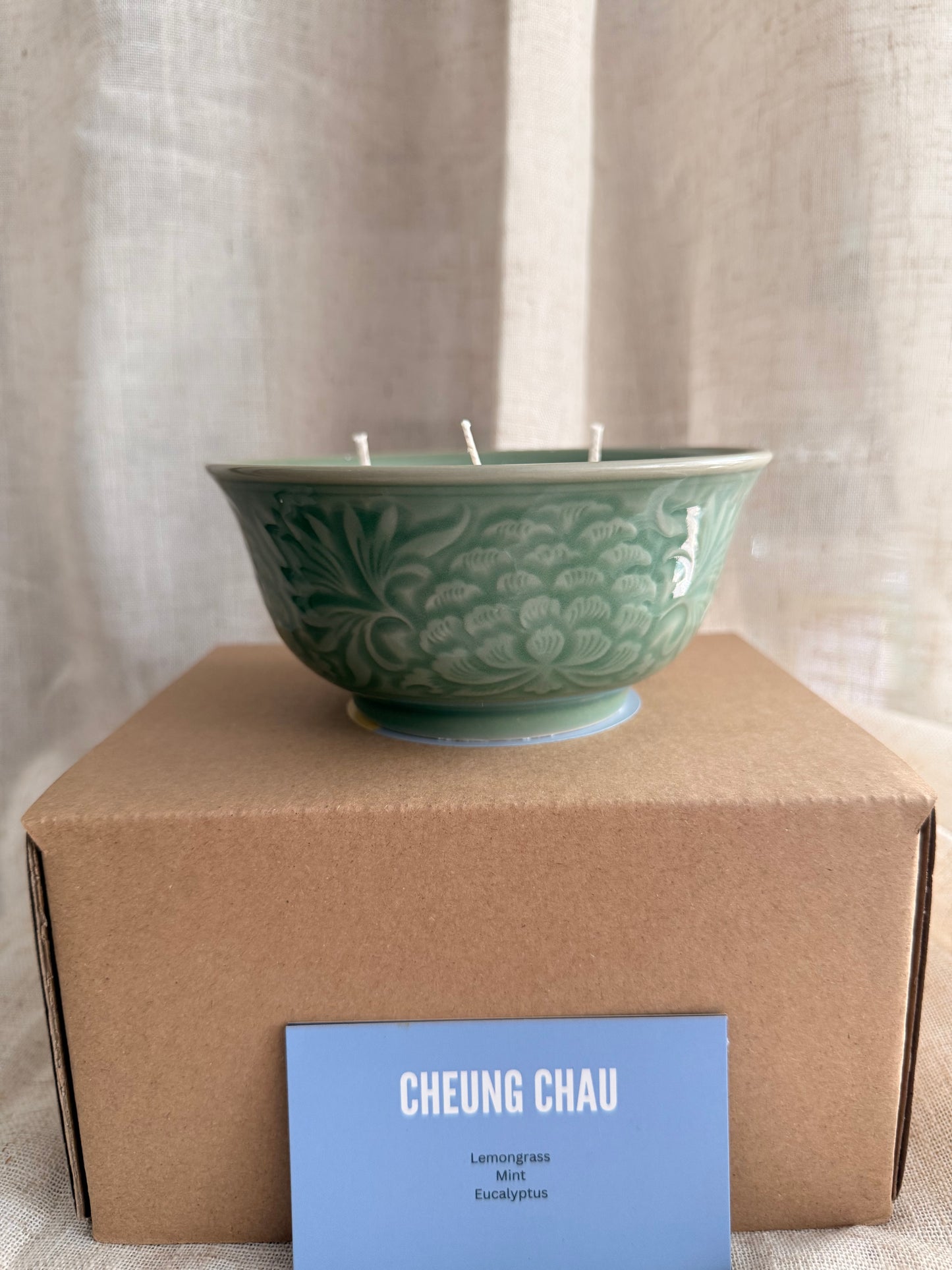 Jade peony 3 wicks candle bowl