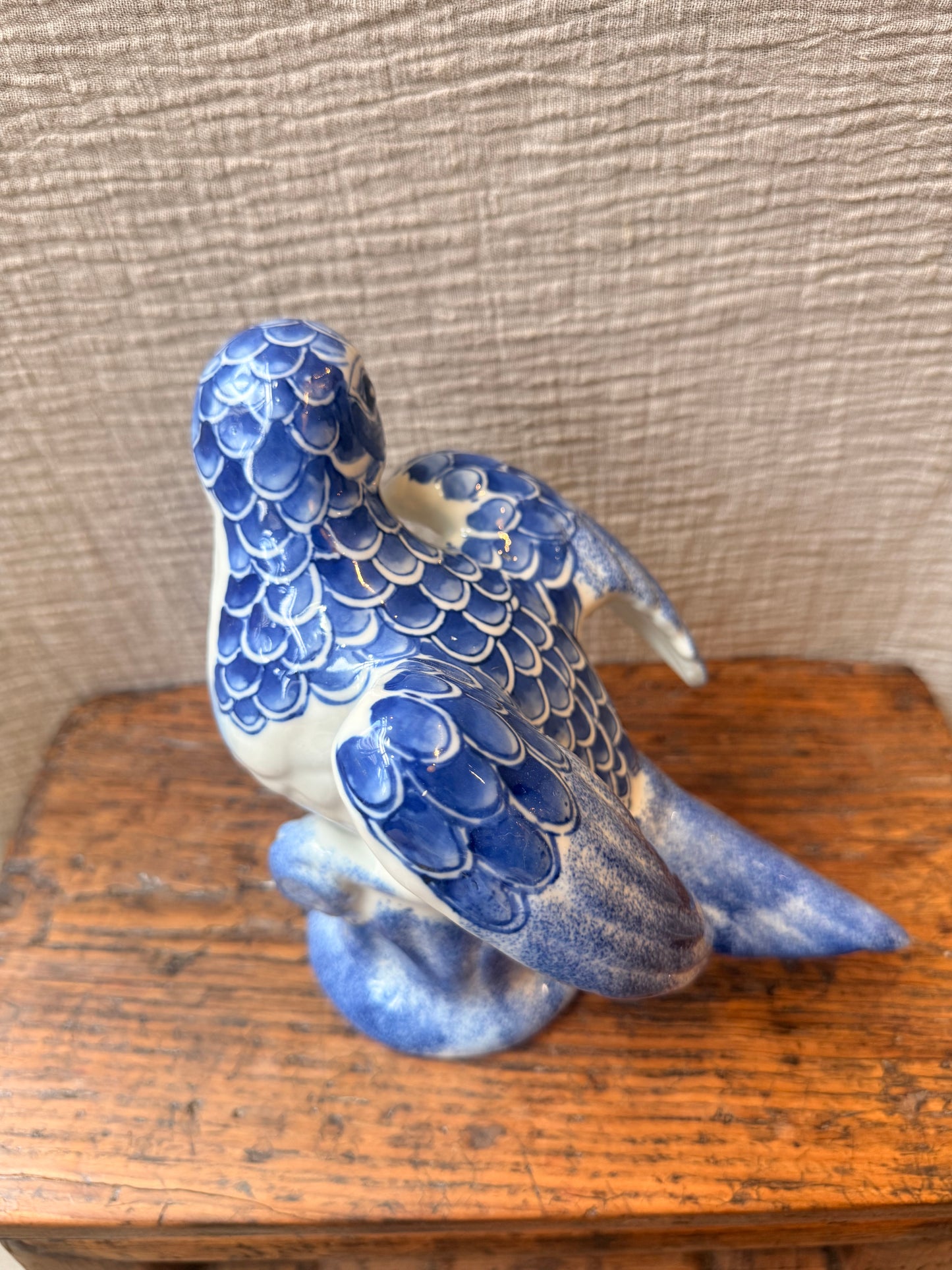Blue ceramic Parrot Statue