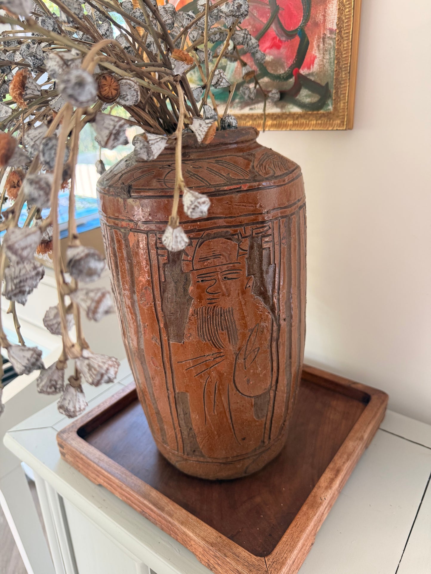 Antique brown clay tall Vase