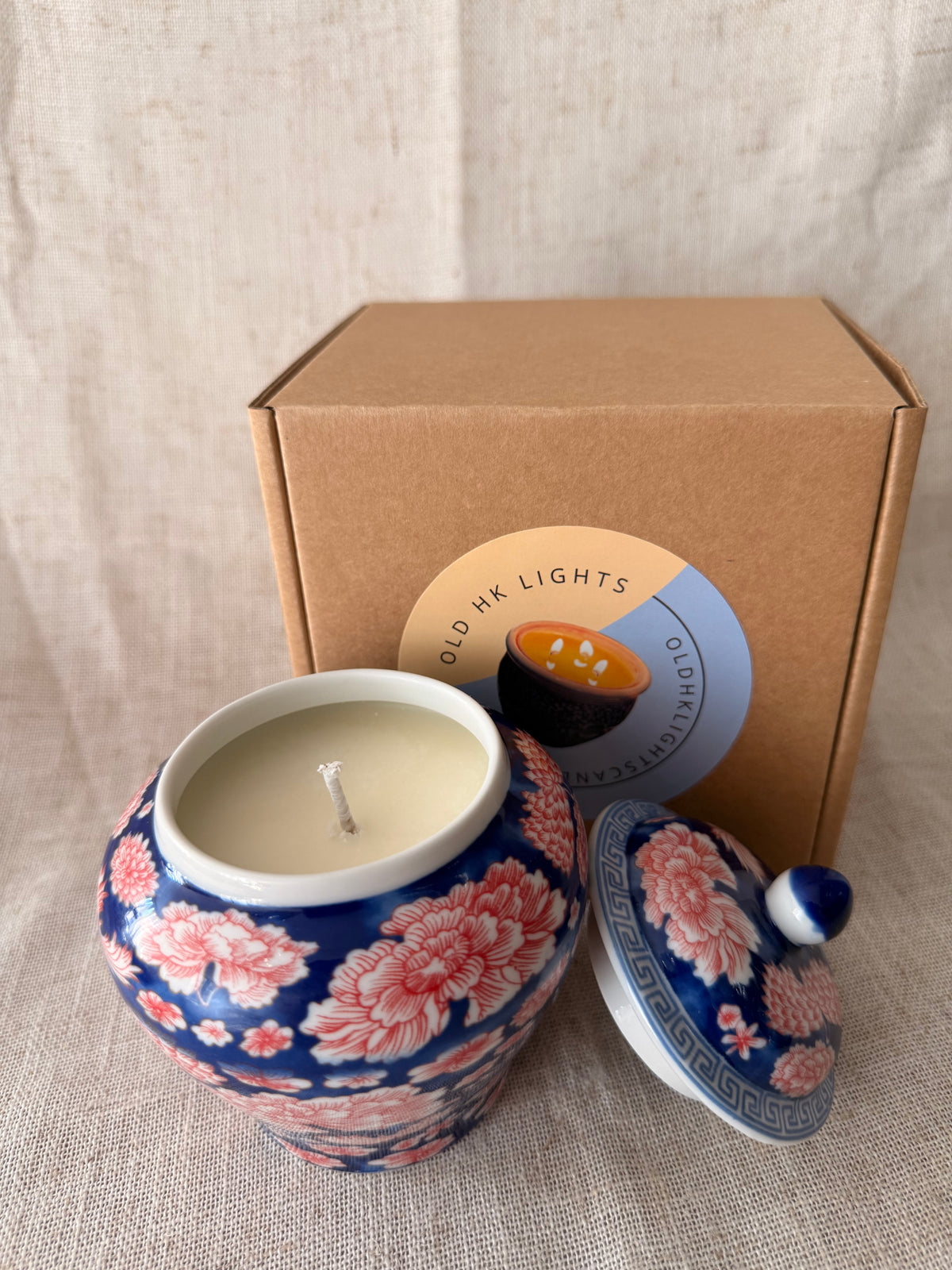 Small blue & red Tea Jar Candle