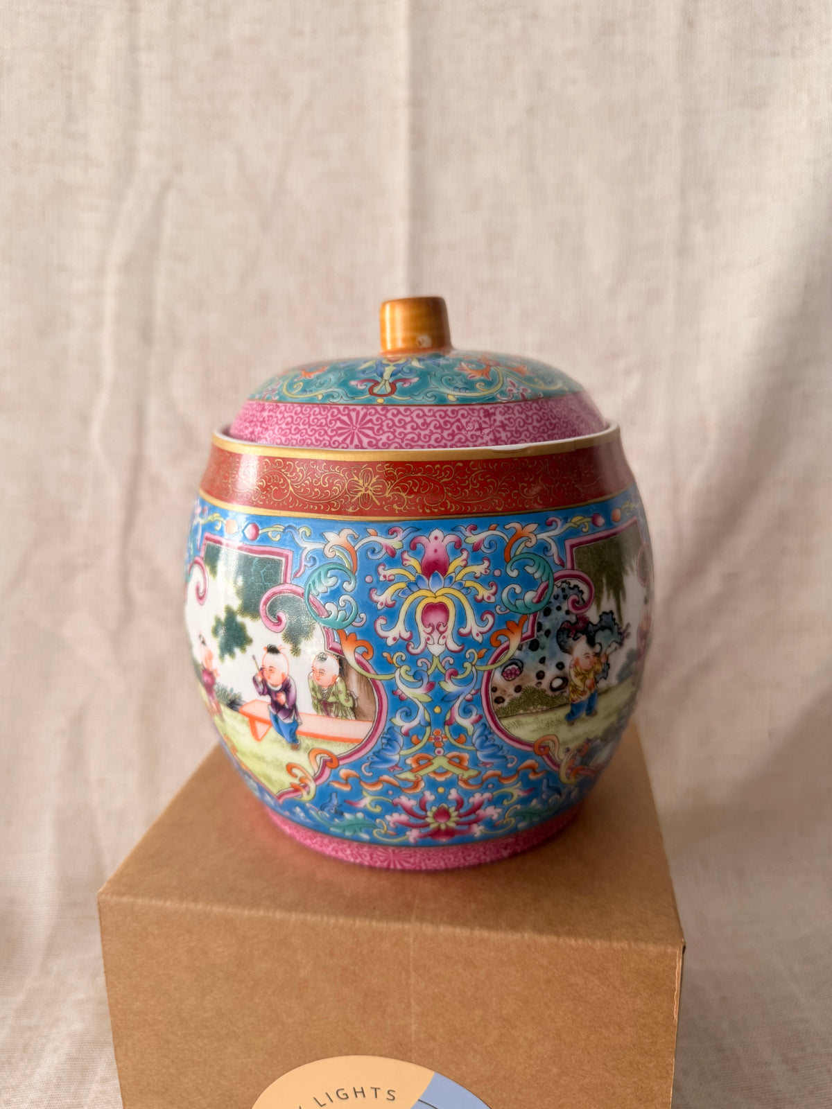 Cherubs & flowers colorful tea jar Candle