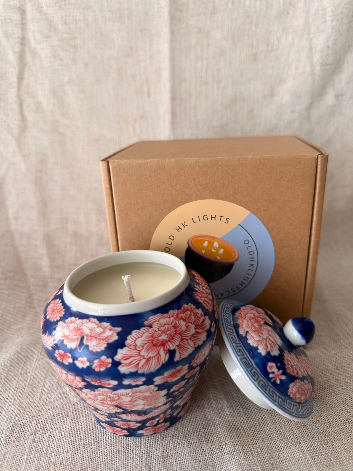 Small blue & red Tea Jar Candle