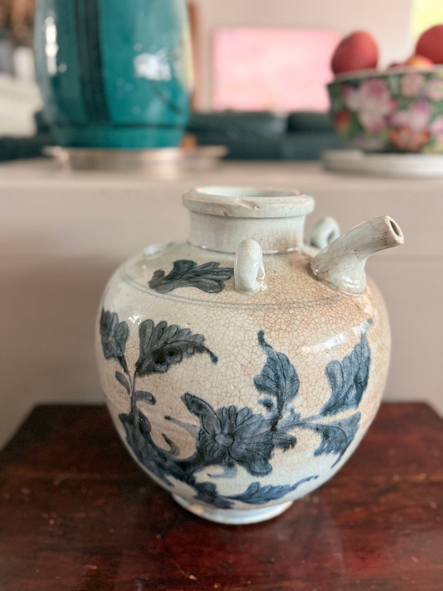 Floral antique vinegar jar / vase