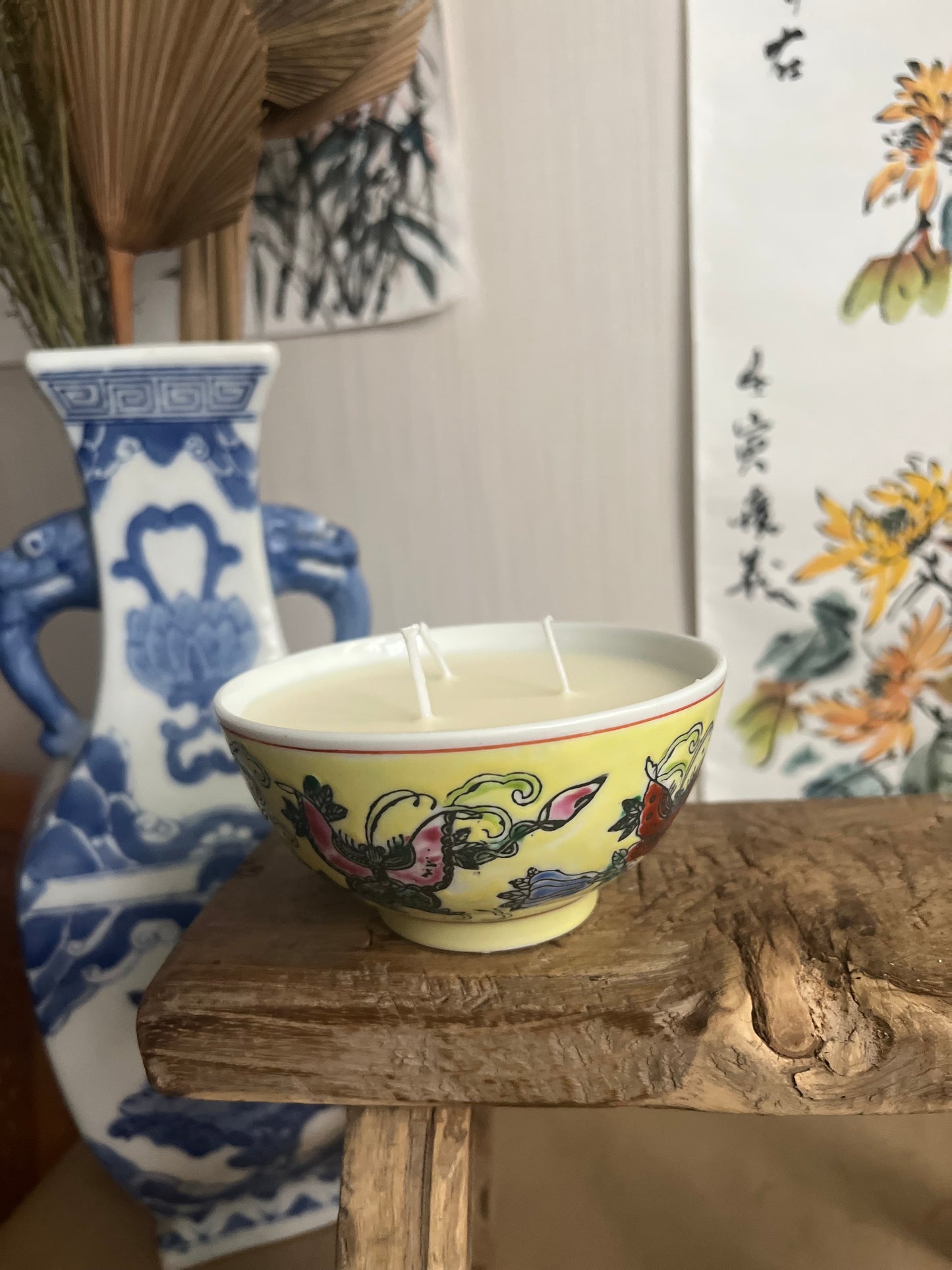 Yellow butterfly 3 wicks rice bowl Candle