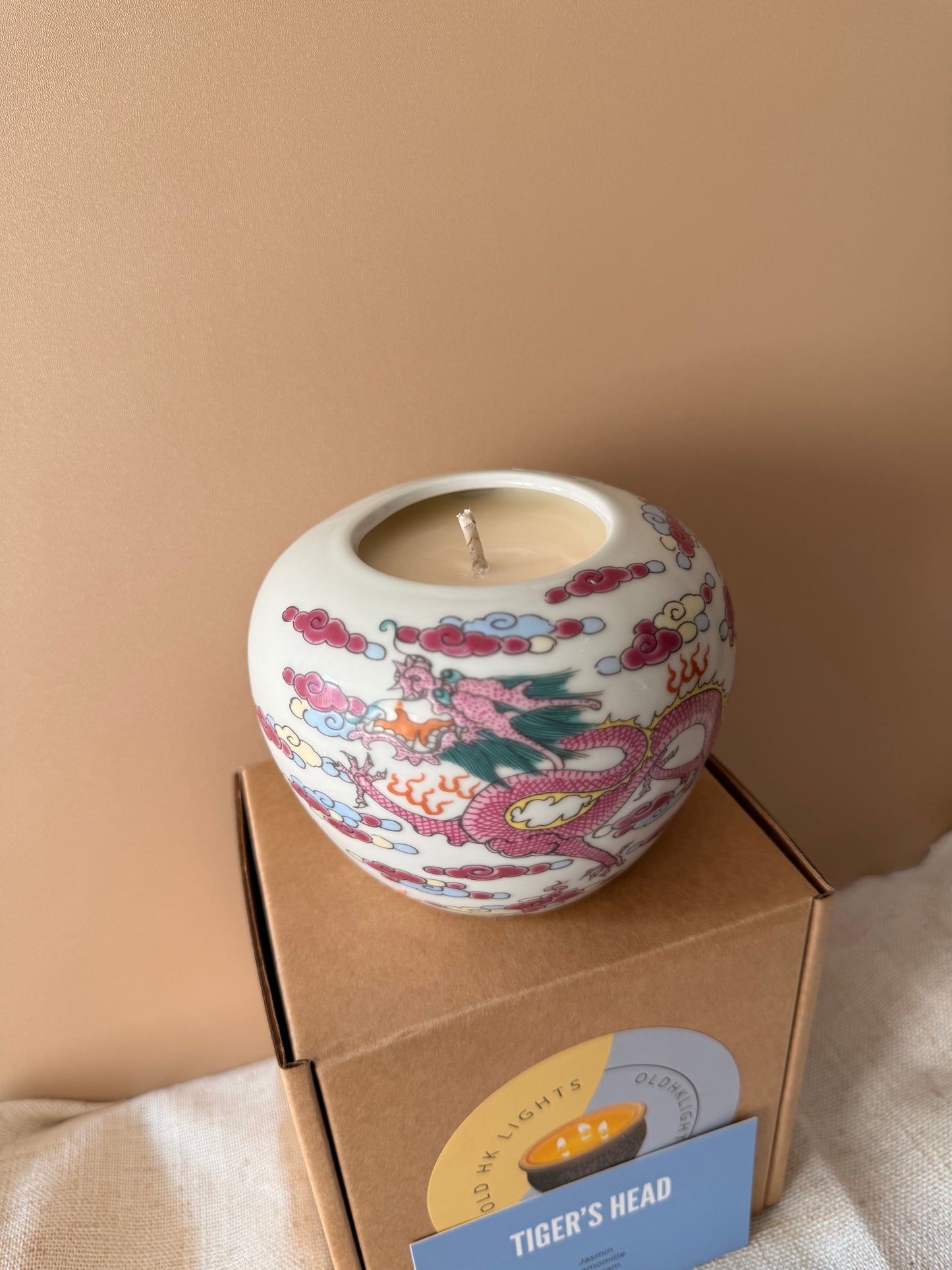 Small pink dragon ginger jar vase candle