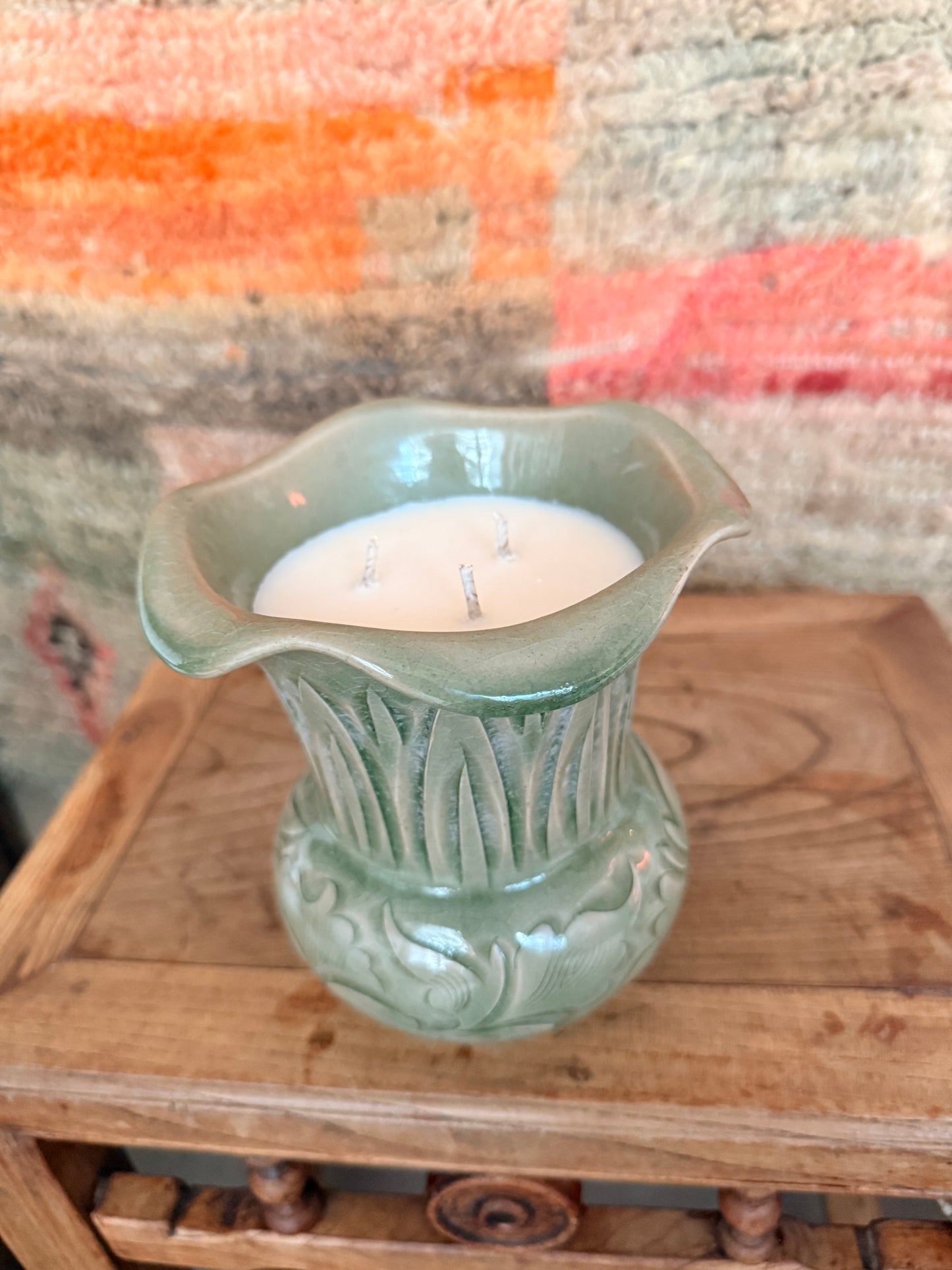 Celadon Vase tall 3 wicks Candle
