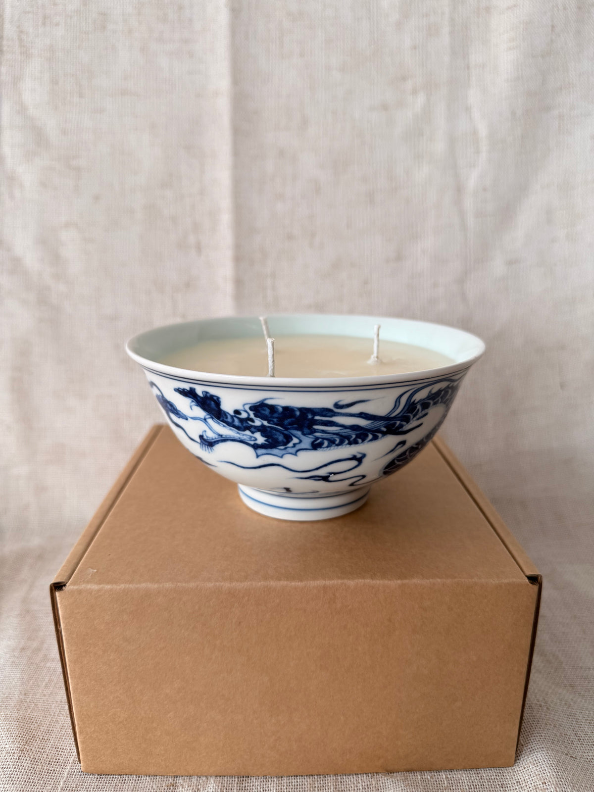 Hand-painted blue Dragon bowl Candle